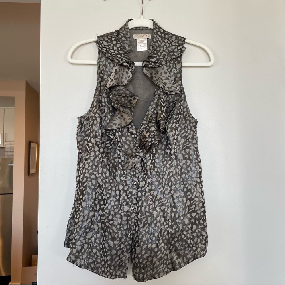 LaRok Sleeveless Ruffle Party Top Metallic Leopard Size Medium
